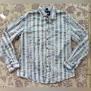 Vintage Desigual Rainbow Men's Striped and Dotted Button Down Shirt Size XL